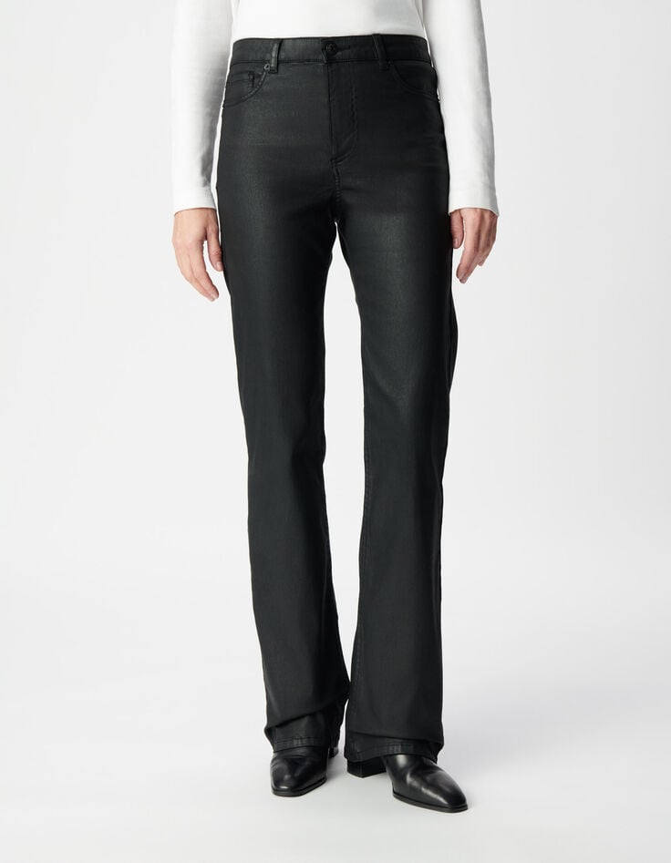 Jean bootcut noir enduit taille haute Femme-2