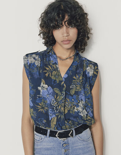 Top imprim&eacute; floral tropical avec pattes &eacute;paules femme - IKKS