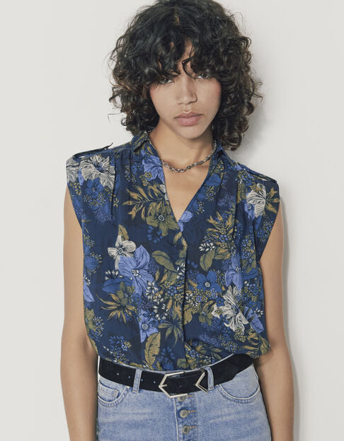 Women’s floral tropical print top with shoulder tabs