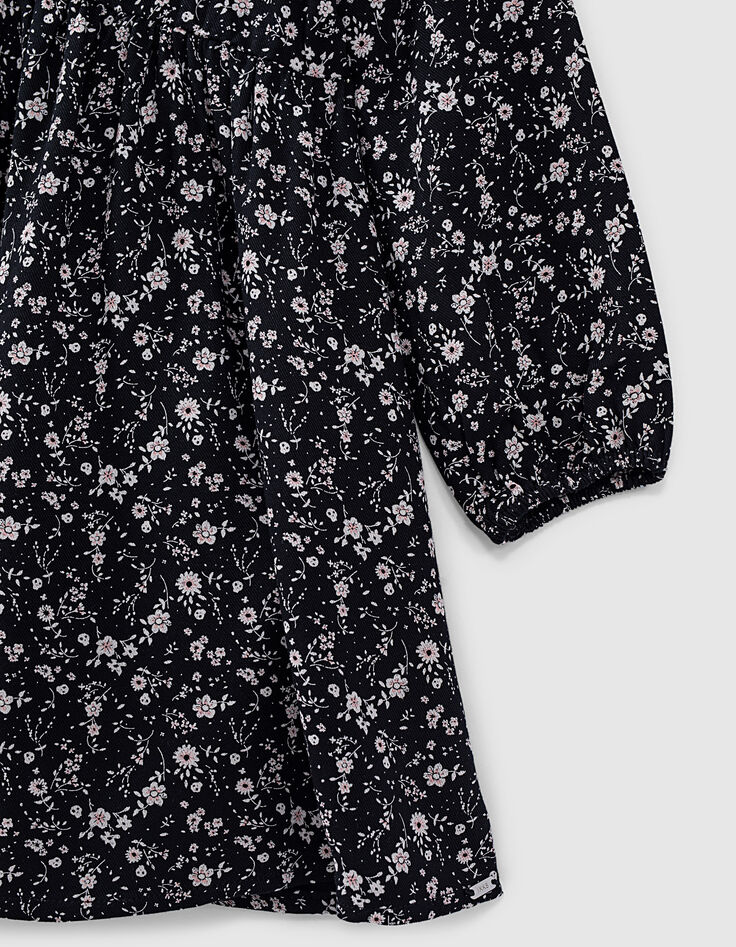 Girls’ black flower print ruffled dress-5