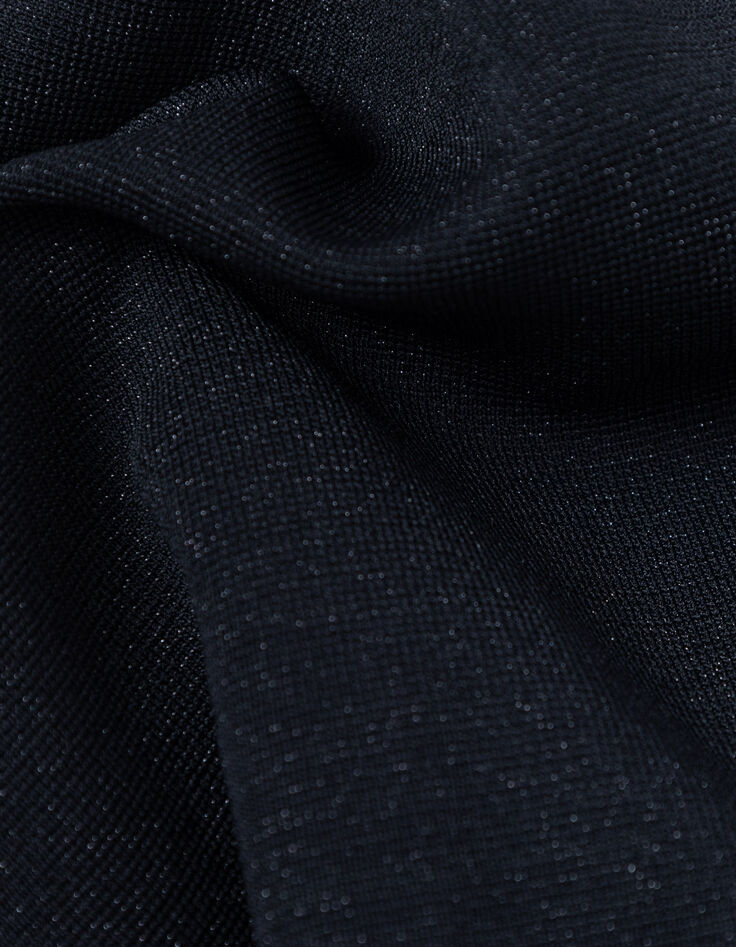 Pull fin noir paillet&eacute; encolure boutonn&eacute;e Femme-7