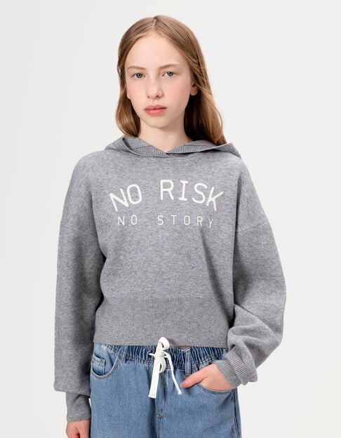 Jersey capucha gris punto mensaje niña - IKKS