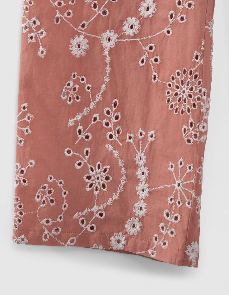 Pantalon vieux rose coton bio broderies fleurs fille-4