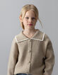 Cardigan beige tricot manches côtelées fille-3