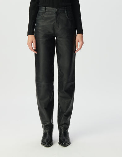 Women&rsquo;s black leather jean-cut trousers - IKKS