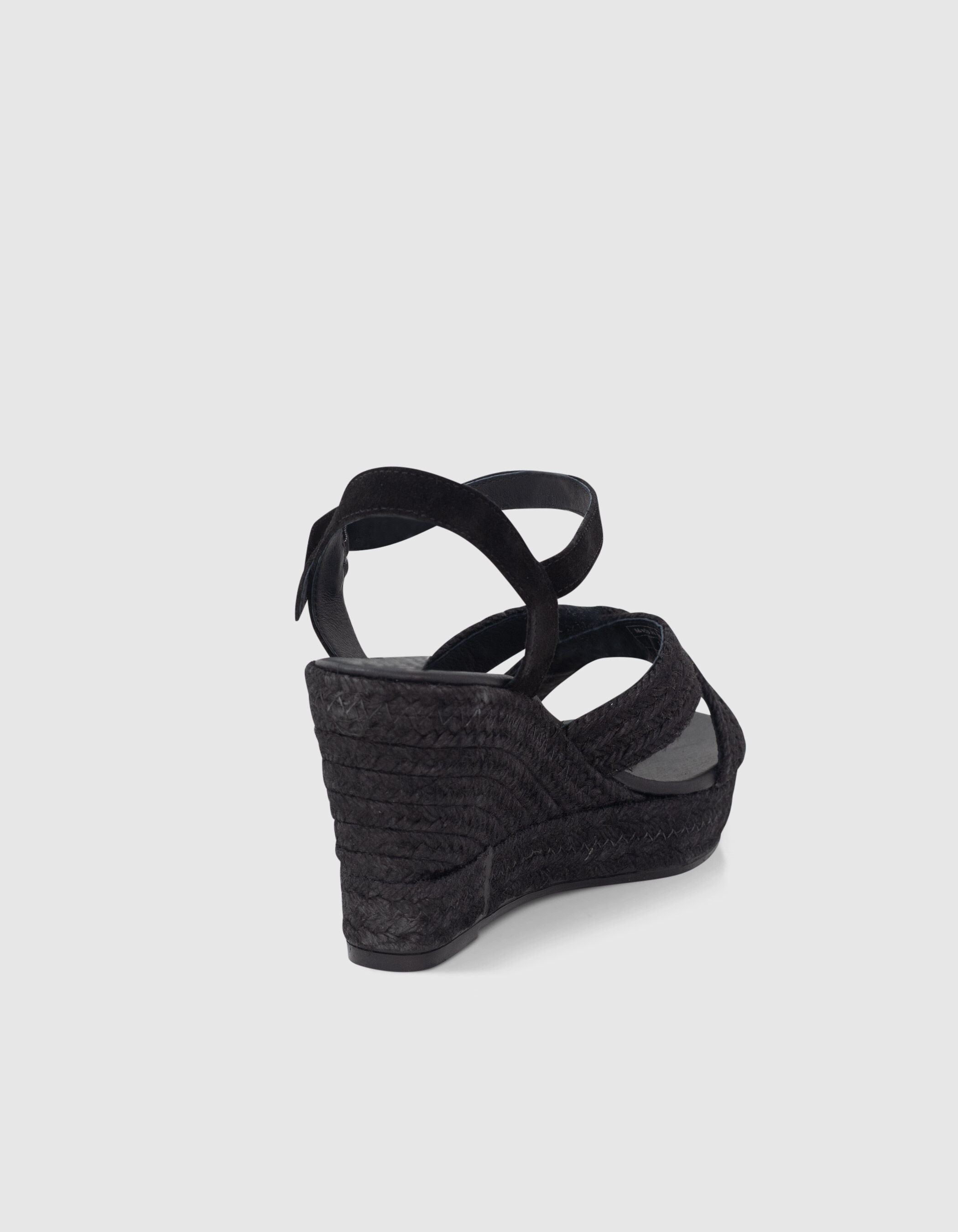 Sandales compensees en raphia noir boucle cheville femme IKKS