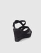 Women’s black raffia platform sandals with ankle buckle-3