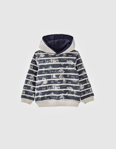 Boys’ navy and grey striped reversible hoodie - IKKS