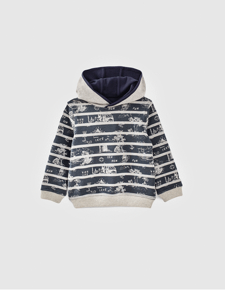 Boys’ navy and grey striped reversible hoodie
