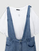 Ensemble salopette bleue et T-shirt blanc fille-4