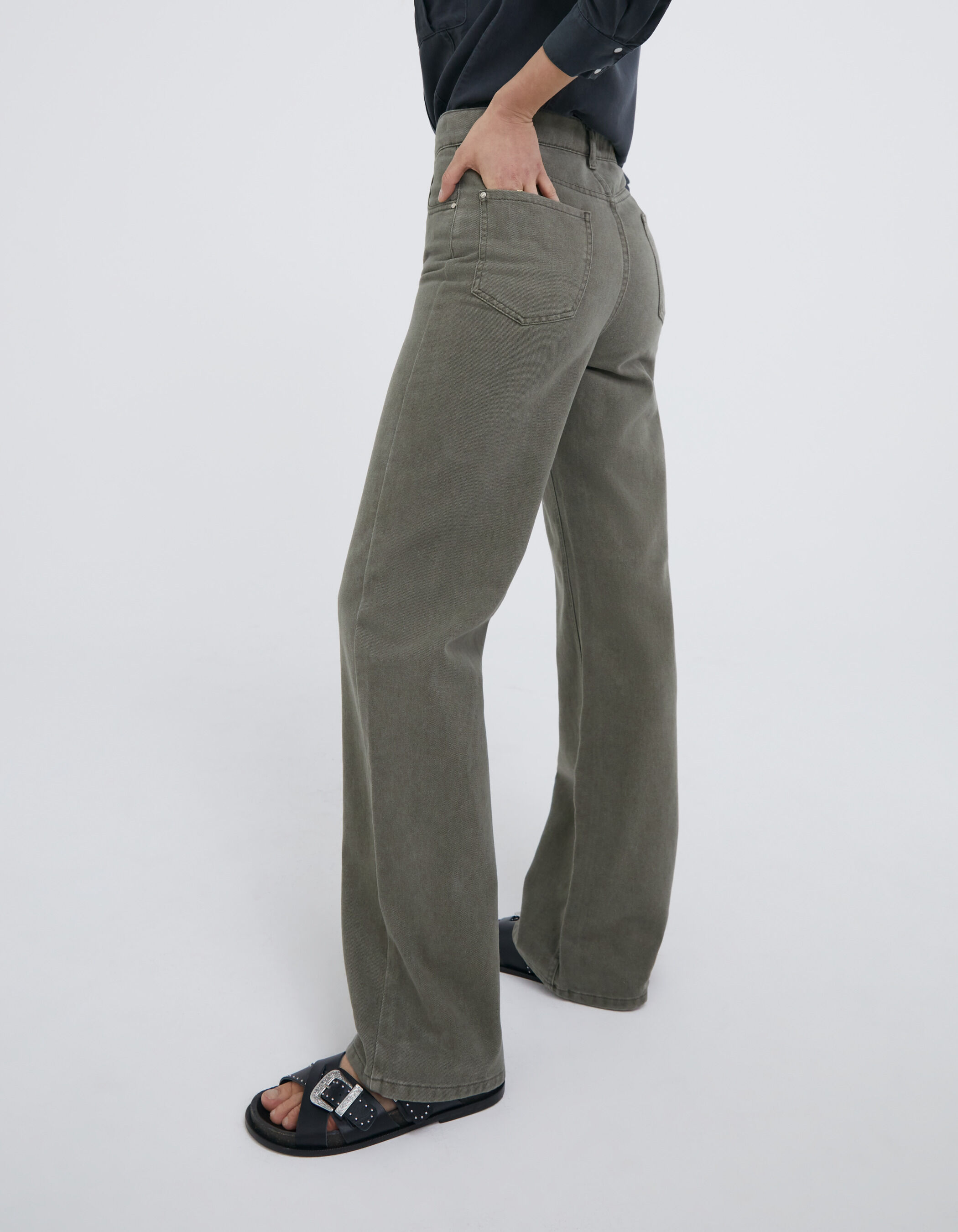 Women s khaki high waist wide leg jeans