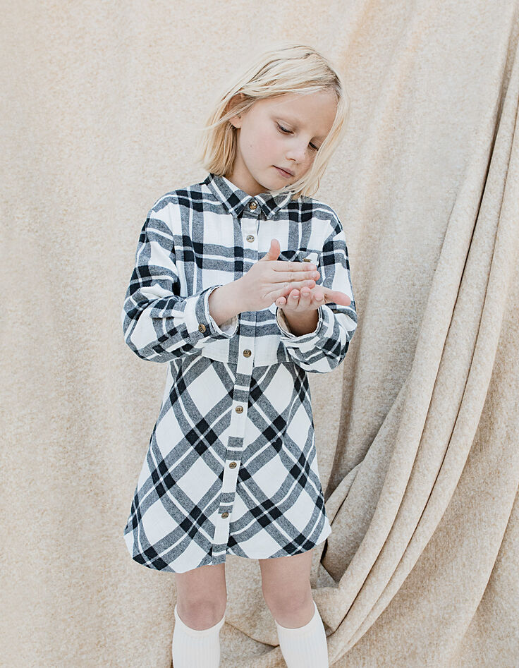 Robe chemise sable chiné à carreaux fille-1