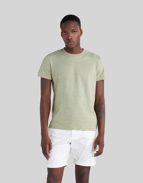 Camiseta pistacho algodón orgánico rayas finas hombre - IKKS