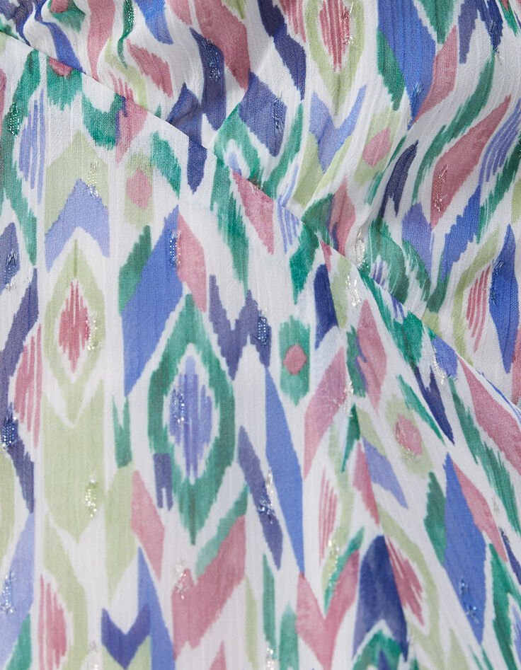 Robe longue écrue dos-nu imprimé ikat losanges Femme-7