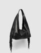 Schwarze Damenhobo-Tasche weiches Leder mit Fransen-2