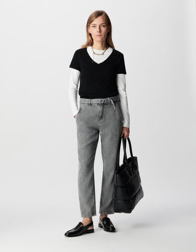 Women&rsquo;s grey Lyocell&reg; baggy cropped jeans - IKKS