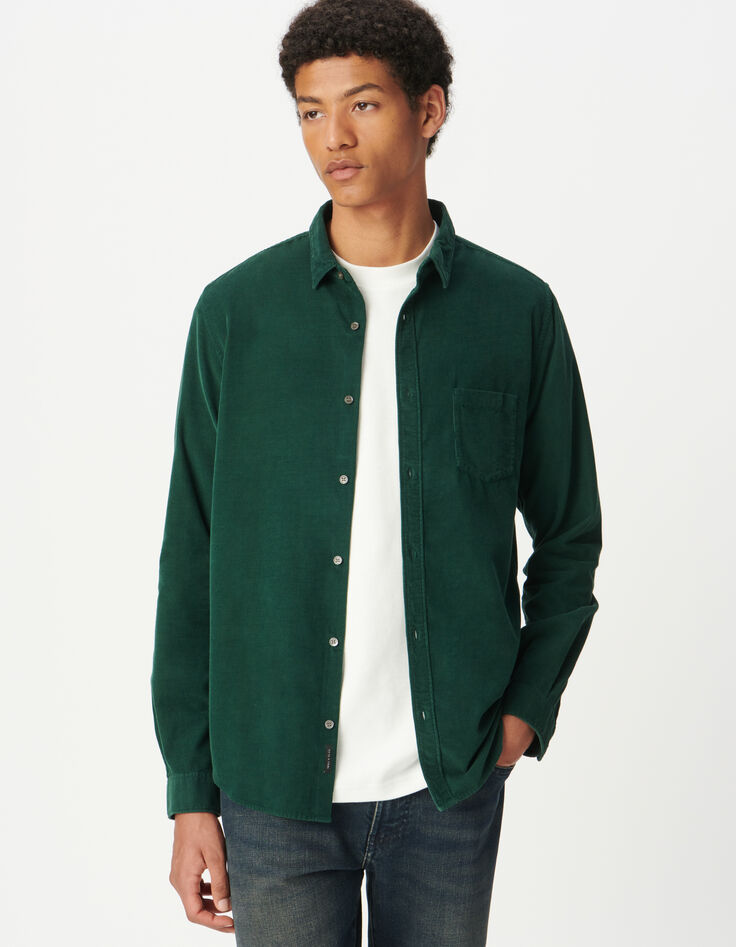 Men’s green organic cotton needlecord regular shirt-3