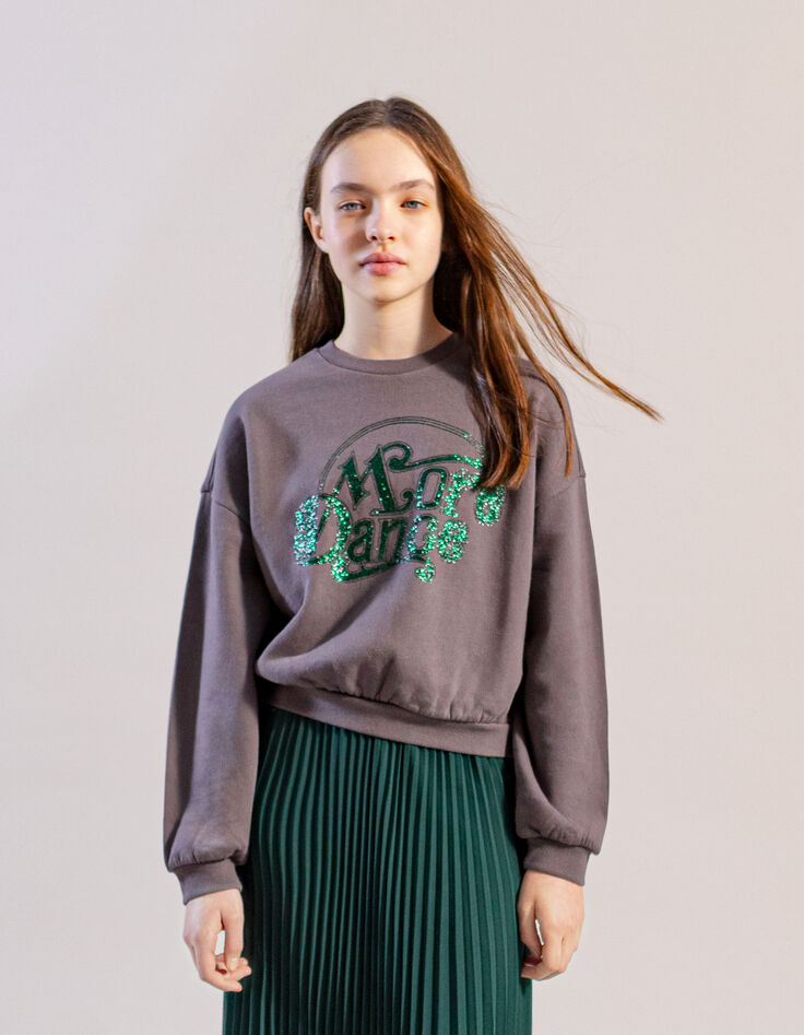 Girl's gray message green glitter sweatshirt-1