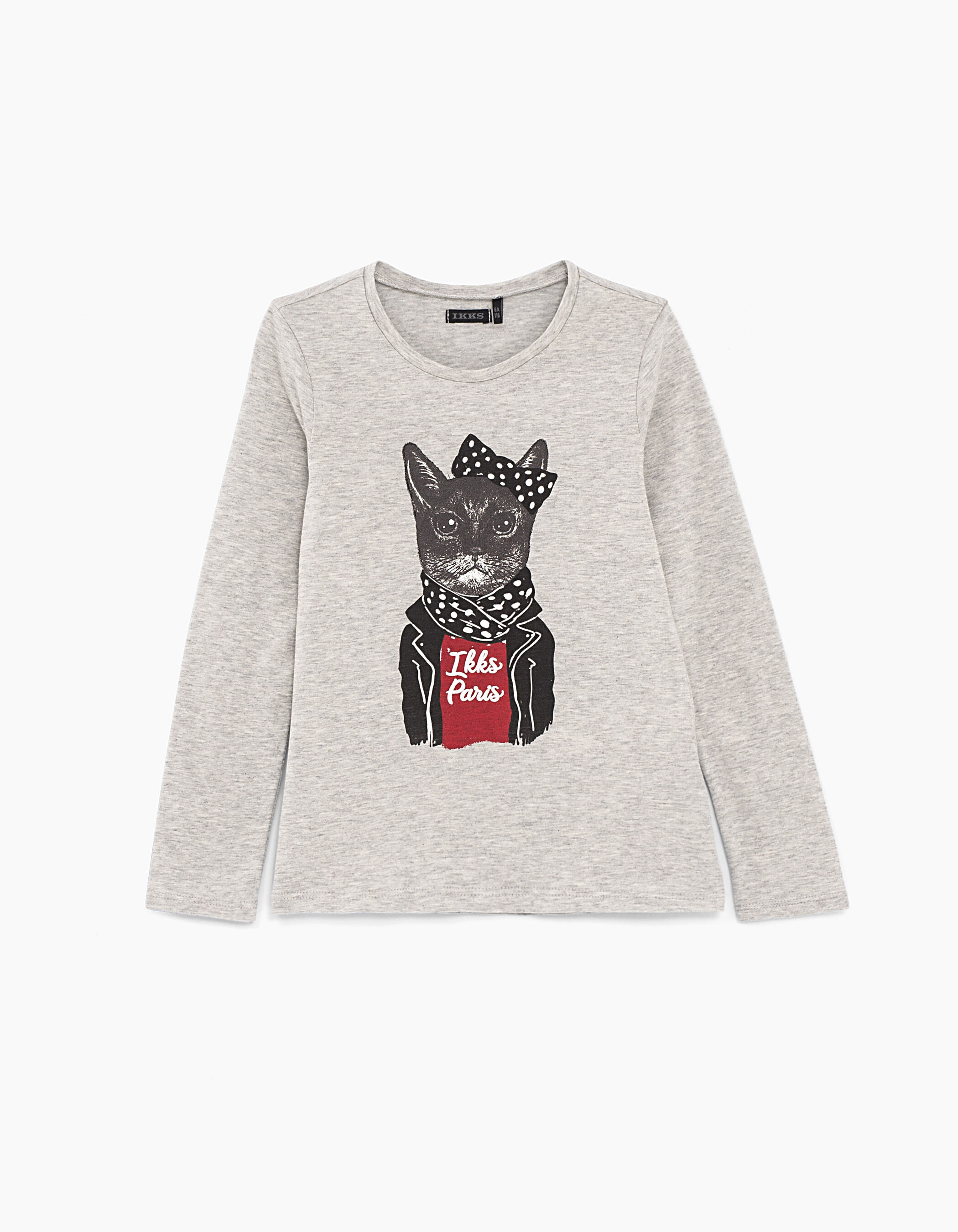 Camiseta gris jaspeado medio visual gato IKKS Paris ni a