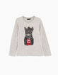 Tee-shirt gris chiné moyen visuel chat IKKS Paris fille-1