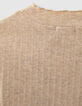 Girls’ sand marl ribbed funnel-neck T-shirt-4