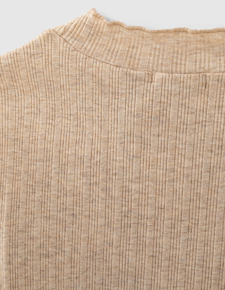 Girls’ sand marl ribbed funnel-neck T-shirt-4