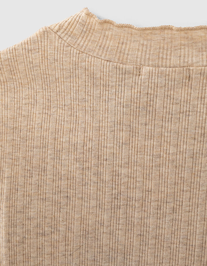 Sandbraunes Mädchenshirt aus Rippstrick mit Kaminkragen - IKKS
