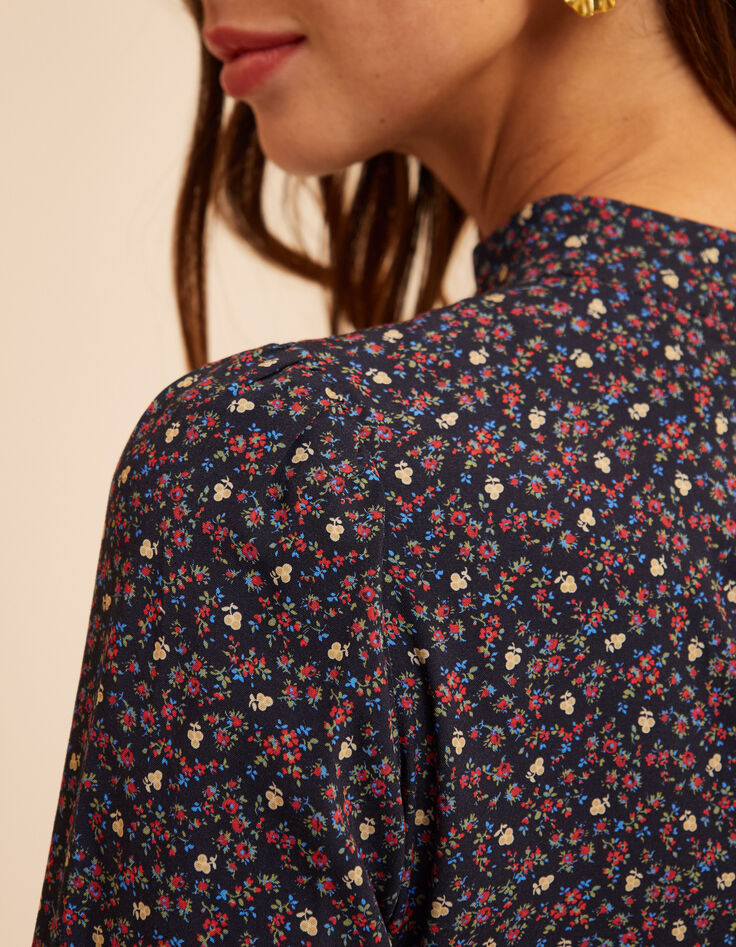 Robe longue noire imprim&eacute; floral d'hiver I.Code-7