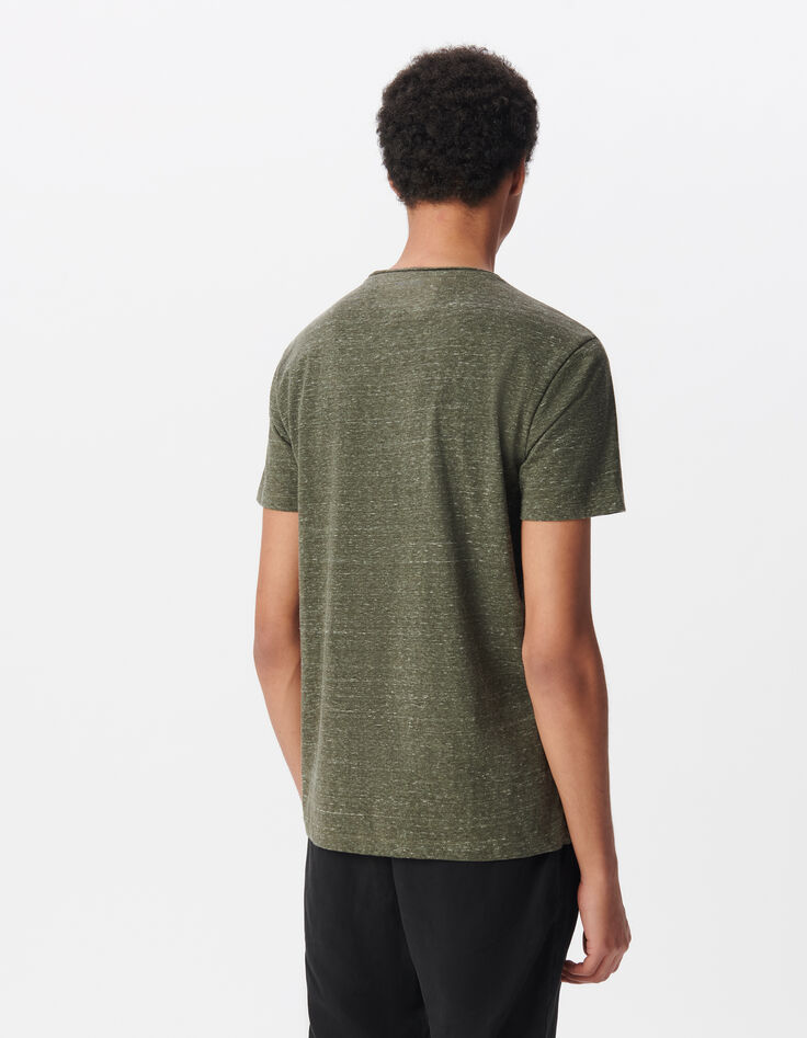 Men’s khaki semi-plain rolled neck T-shirt-3