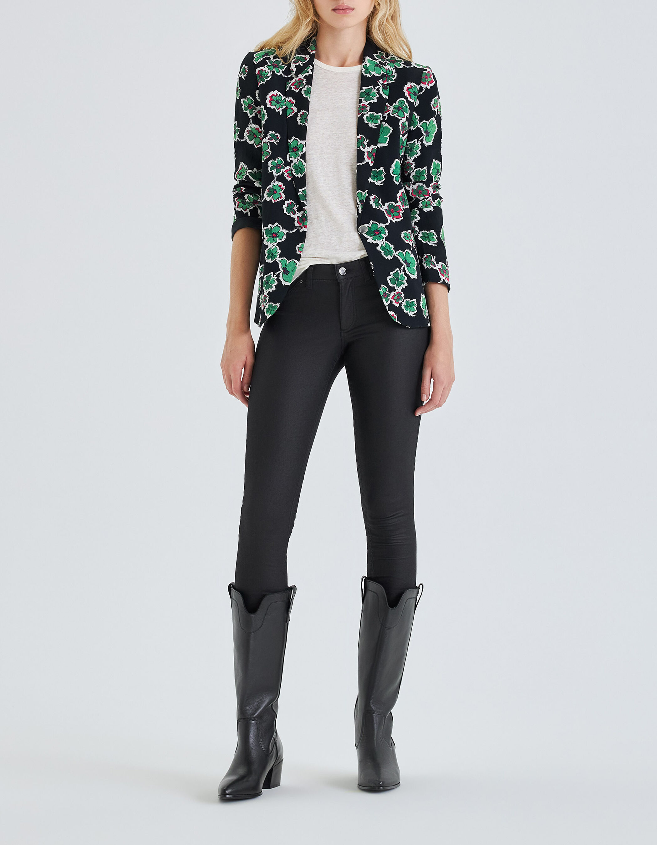 Veste de costume noire imprim green flowers Femme