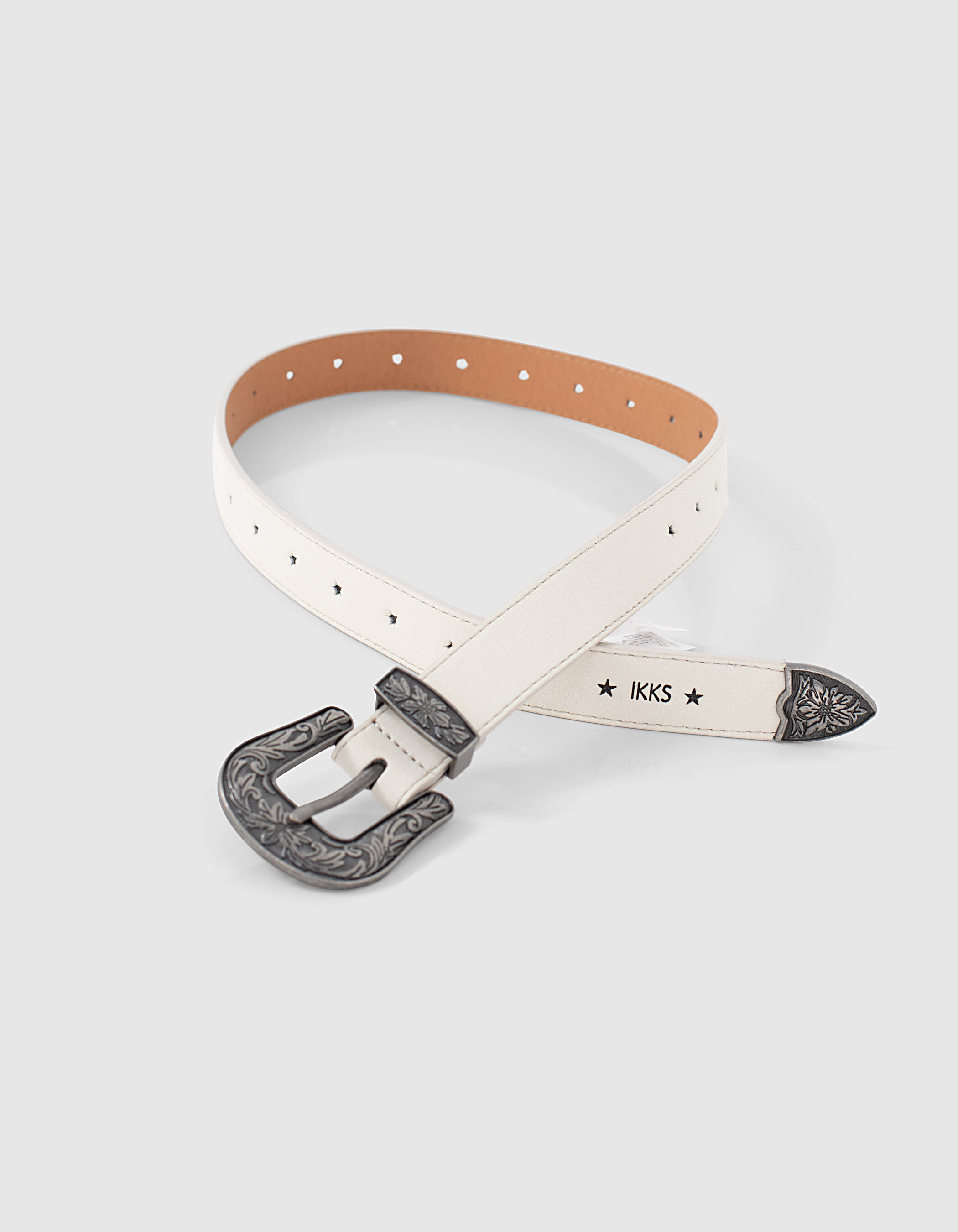 Ceinture beige clair chine suedee decoupes etoiles fille IKKS