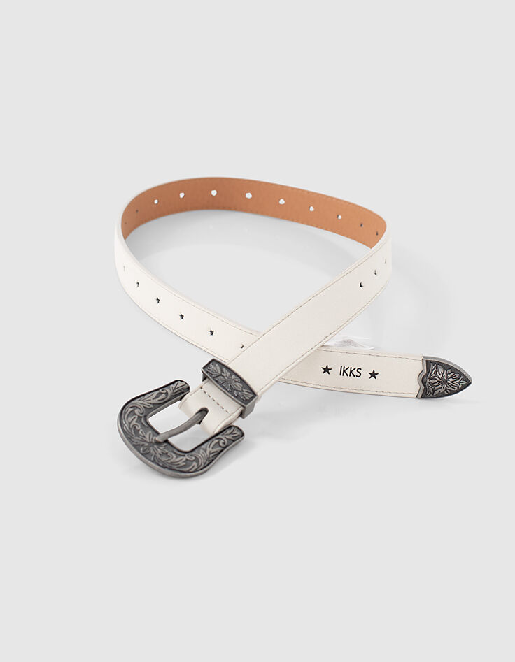 Ceinture beige clair chiné suédée découpes étoiles fille-3