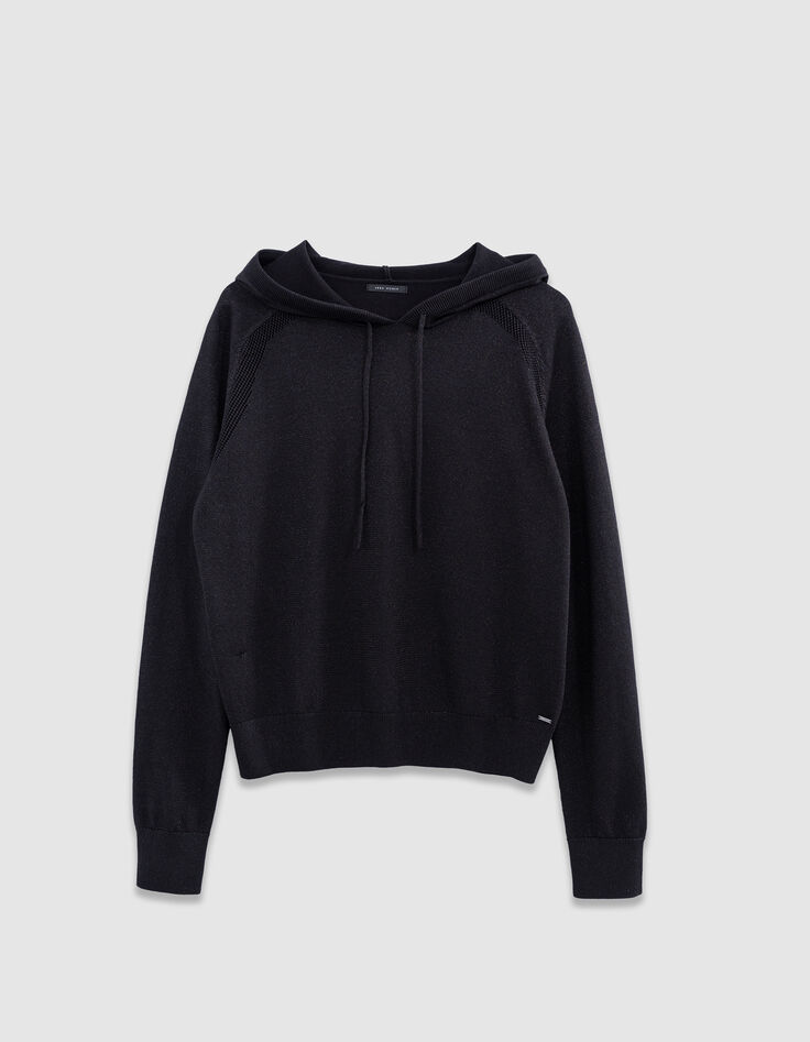 Pull à capuche noir tricot fin lurex Femme-5