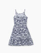 Gebroken witte jurk blauwe palmprint meisjes-4