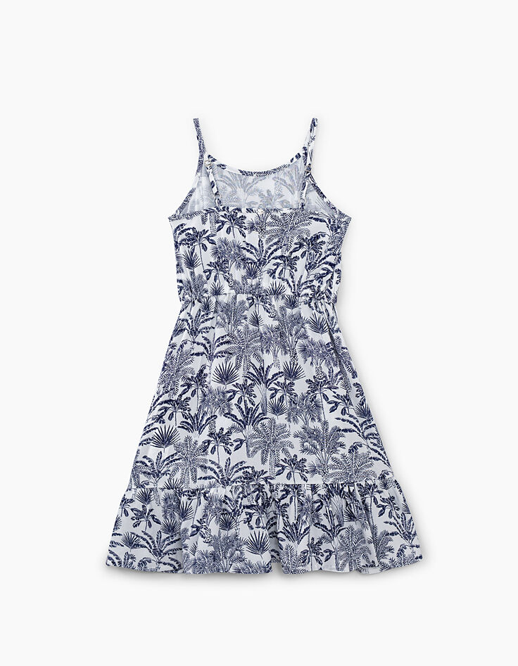 Gebroken witte jurk blauwe palmprint meisjes-4