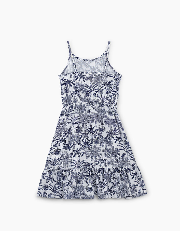 Cremeweißes Mädchenkleid mit blauem Palmenprint - IKKS