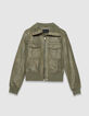 Khaki kurze verwaschene Damenlederjacke-1
