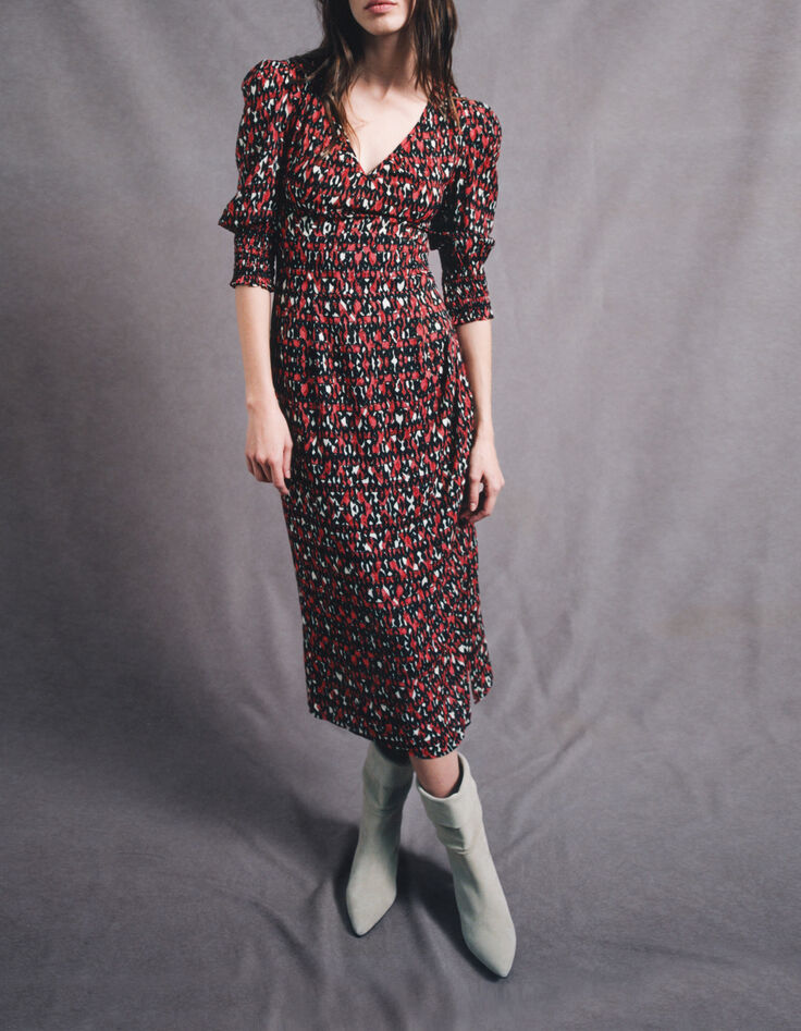 Vestido midi negro estampado ikat Mujer-8