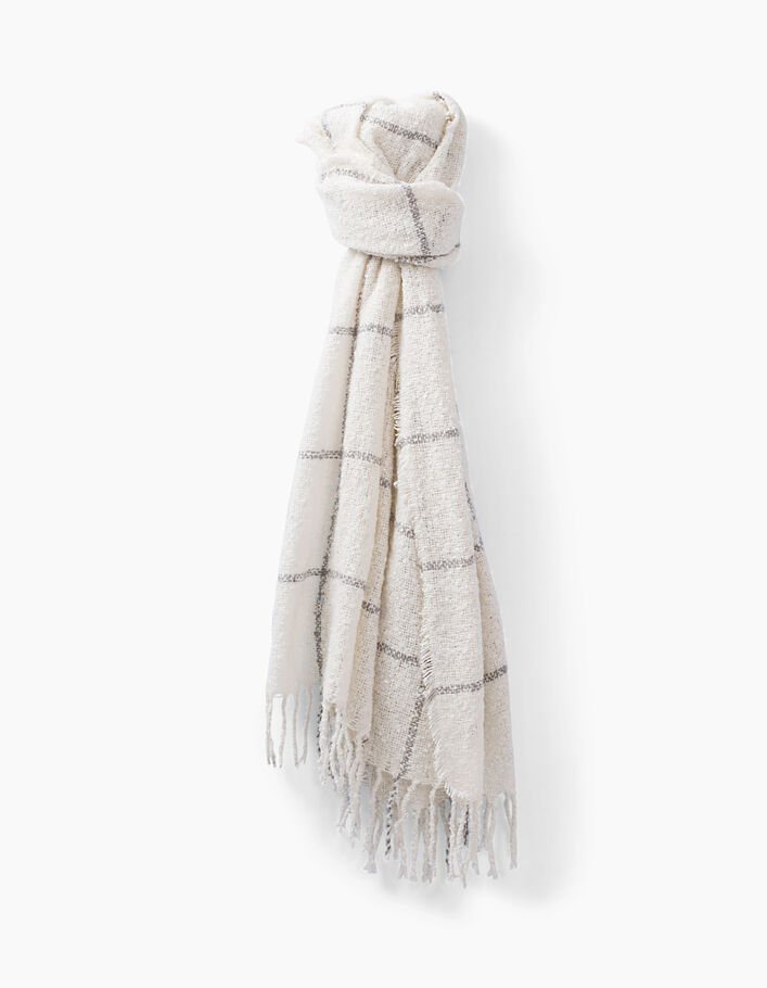 Girls’ off-white scarf with grey checks - IKKS
