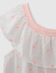 T-shirt blanc jacquard fluo col élastiqué fille-6