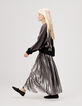 Girls’ silver lamé pleated long skirt-2