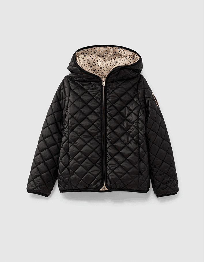 Doudoune reversible beige imprime etoiles et noir fille