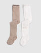 Weiß-goldene Strickstrumpfhose für Mädchen-1