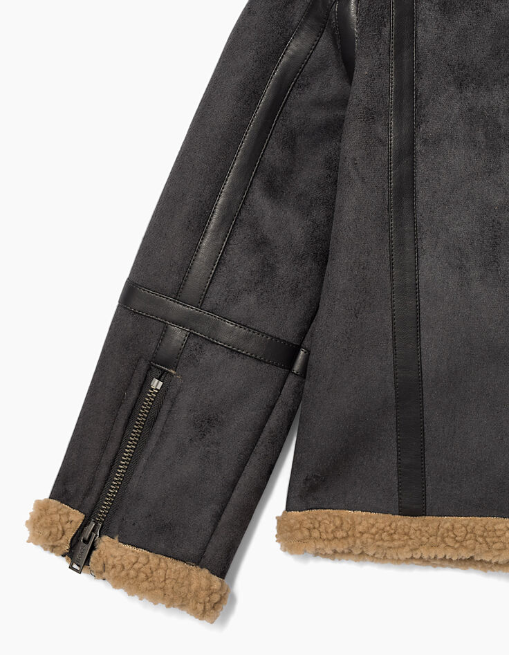 Veste grise imitation peau lainée garçon-5 Veste grise imitation peau lainée garçon-5