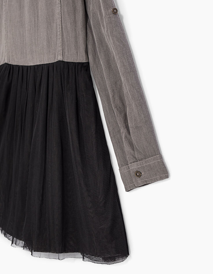 Robe-chemise grise en denim et tulle noir fille-7