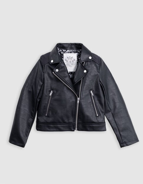 Veste noire esprit motard broderies et clous dos fille - IKKS