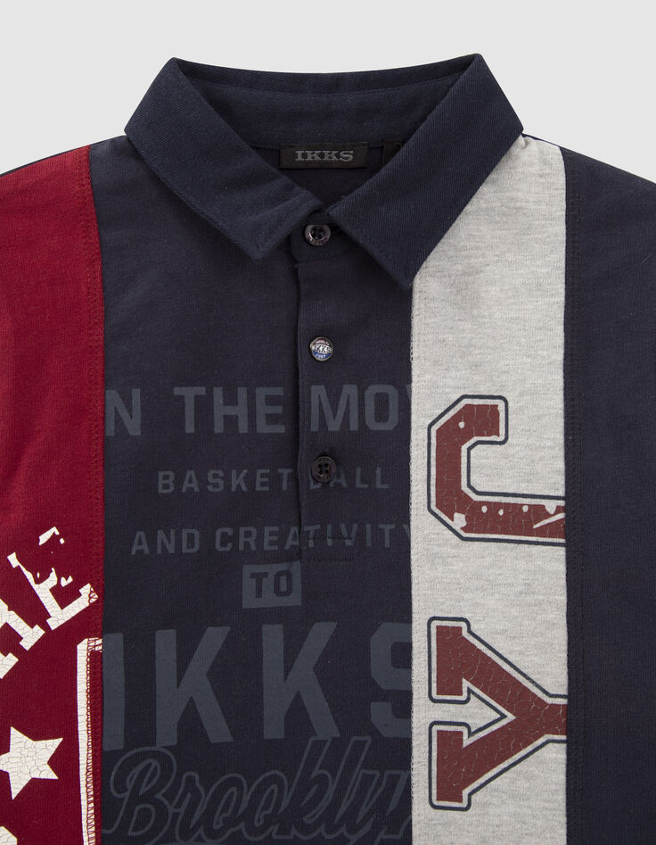 Rugbystil Jungen-Polo marineblau, grau und bordeaux  -2