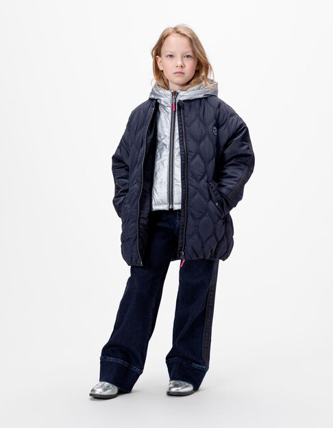 Girls’ navy quilted coat with detachable facing - IKKS