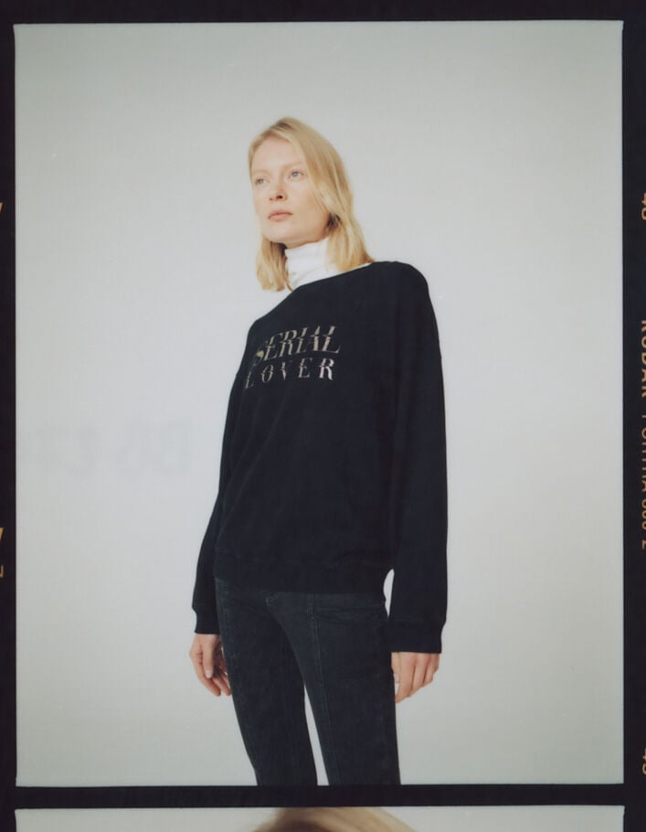 Women’s black cotton sweatshirt with gold glitter slogan-1