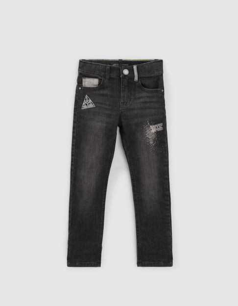 Boys’ grey super-resistant SLIM jeans with print